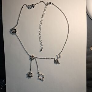 Shiny Geometric Two-Tone Y-Drop Silvertone Necklace w/ Goldtone Stars